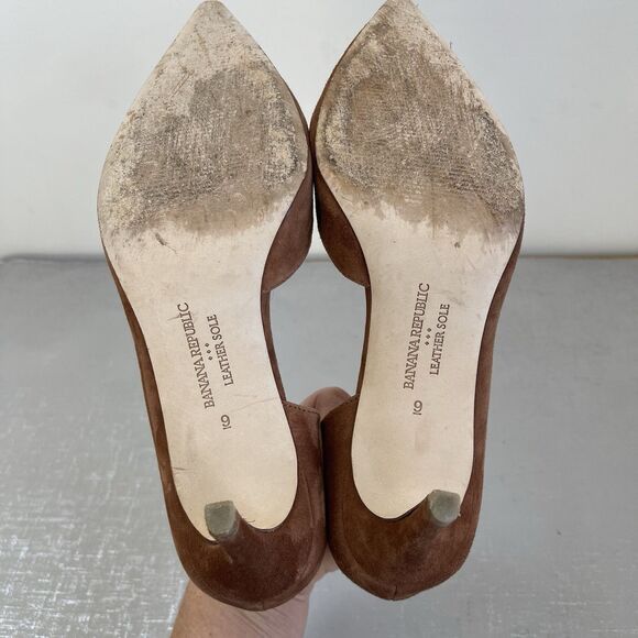 Banana Republic Brown Suede Pointed Toe Heels 9 M Preppy Party Classic Pumps - Picture 11 of 16